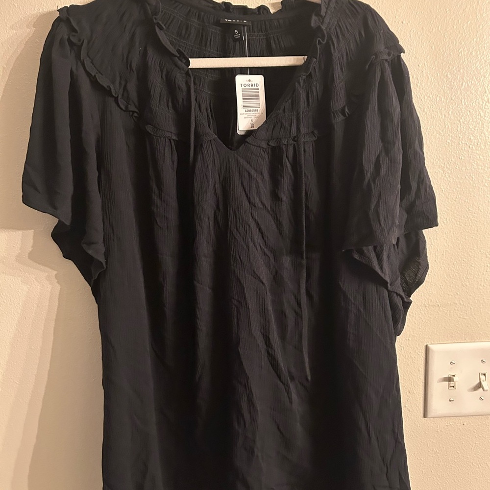 torrid Black Ruffle Yoke Short Sleeve Blouse